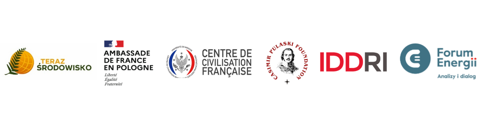 Logos partenaires Casimir Pulaski Foundation, CCFEF, Forum Energii, IDDRI and Teraz Środowisk